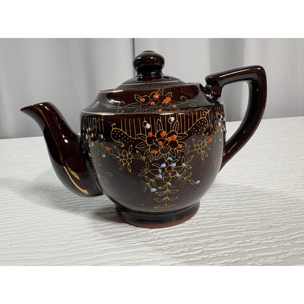 Vintage Japan Moriage Floral Peacock Teapot Ceramic Gold Gilt Hand Painted S0075